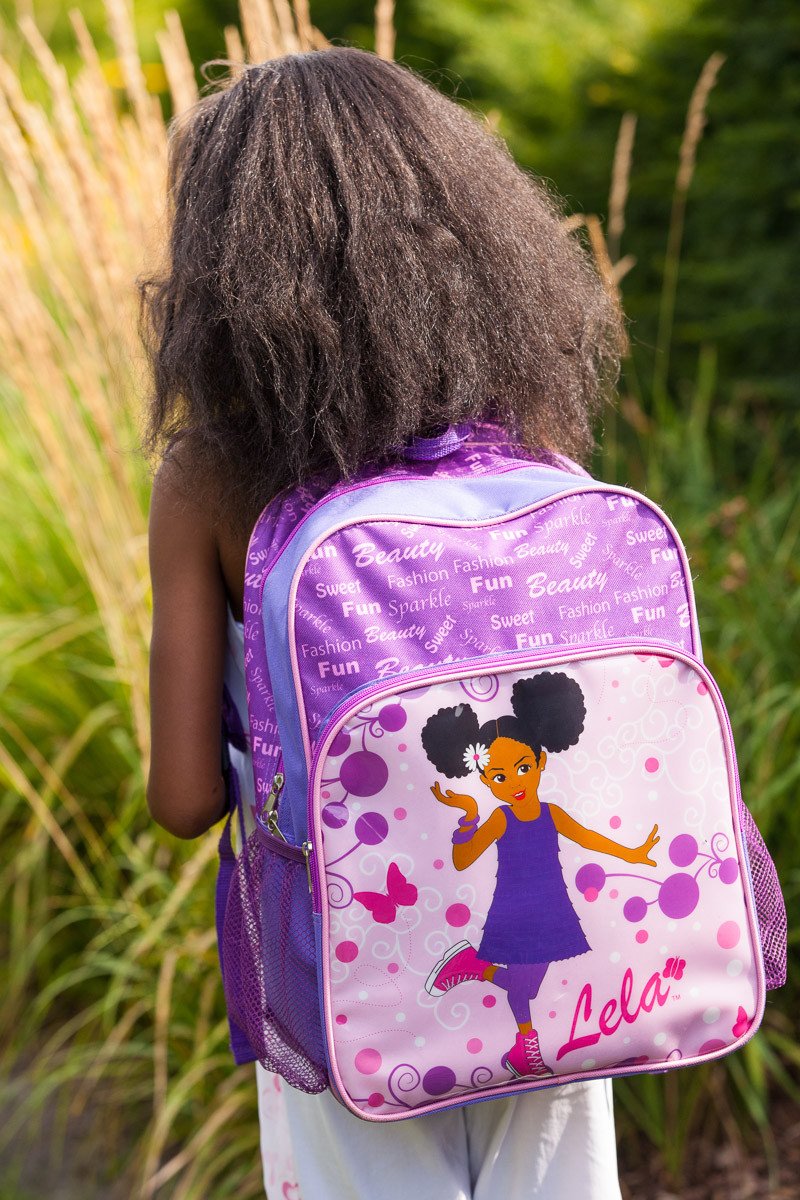 Lela Purple Backpack Black Girl School Bag