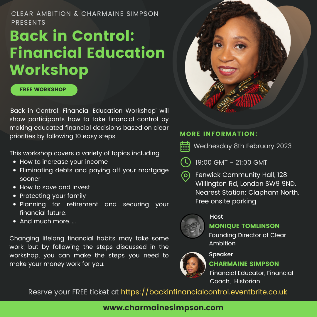 You are currently viewing FREE Workshop: ‘Back in Control: Financial Education Workshop’ – Wednesday 8th February 2023.