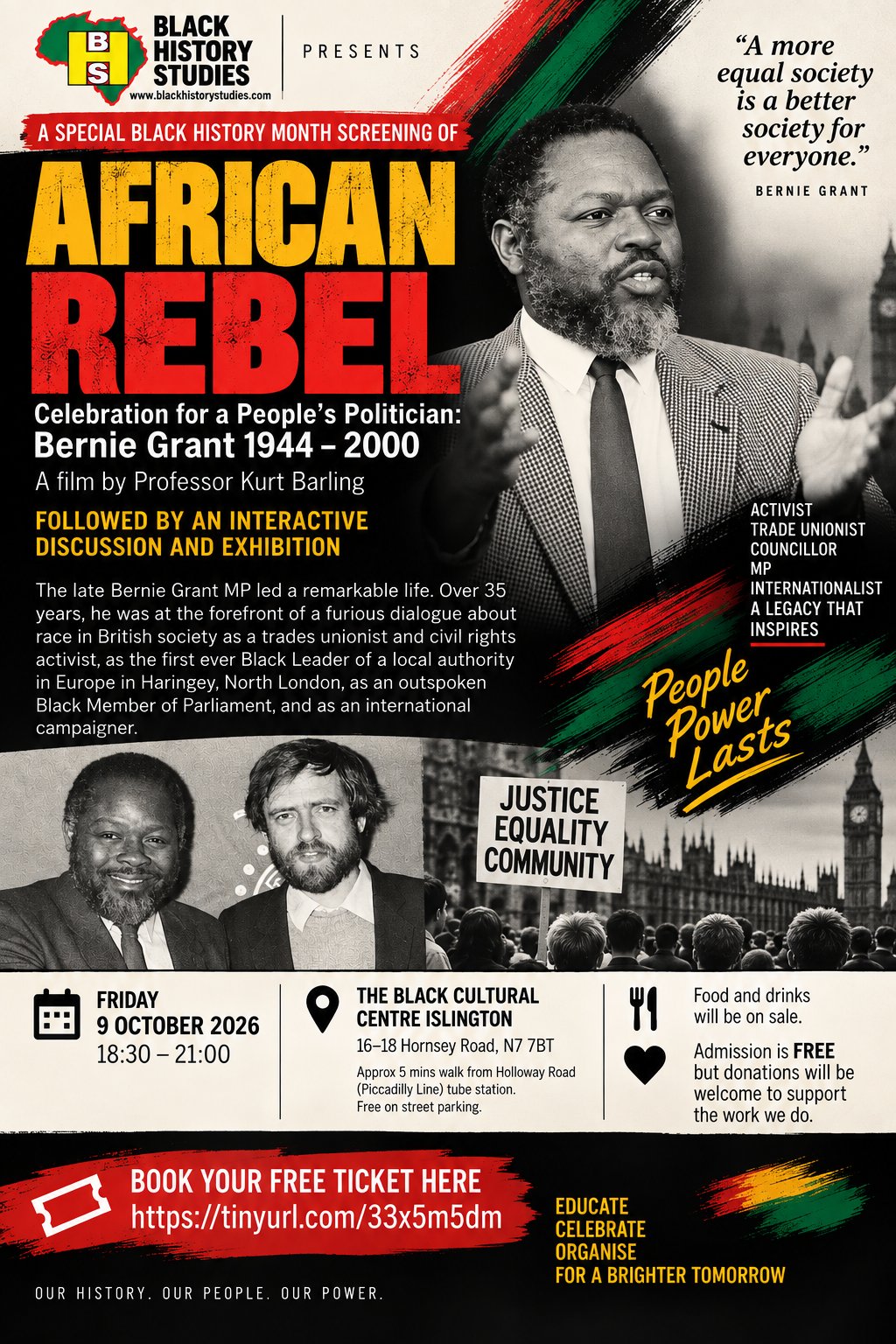 Read more about the article African Rebel: Celebration for a People’s Politician: Bernie Grant 1944 – 2000 – Fri 9 October 2026