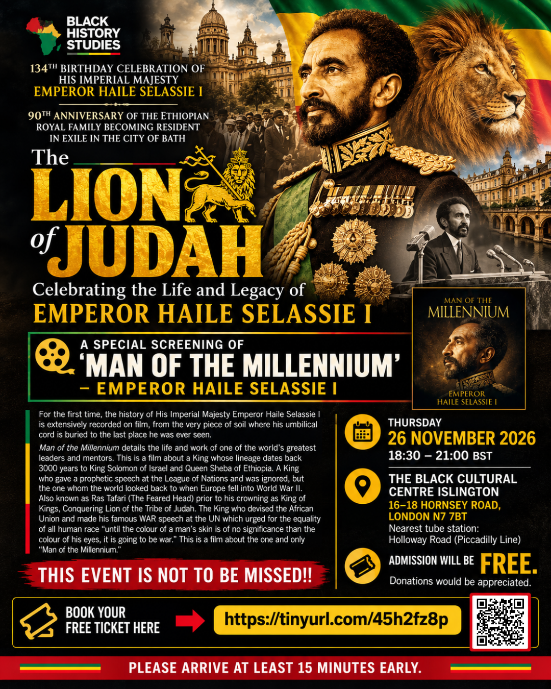 Read more about the article The Lion of Judah: Celebrating the Life + Legacy of Emp Haile Selassie I – Thursday 26 November 2026